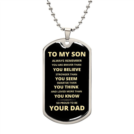 To My Son - Proud Dad - Dog Chain Necklace - Gold Font