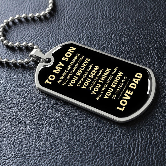 To My Son | Go for It Dog Tag Necklace | From Dad | Gold Font