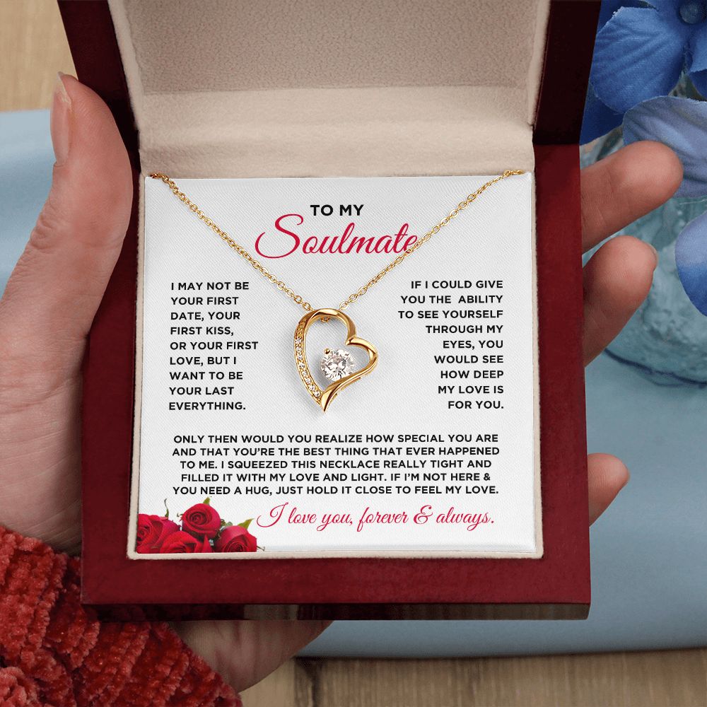 To My Soulmate Forever Love Heart Necklace - Roses Valentine's Day Gift for Girlfriend, Fiance' Wife