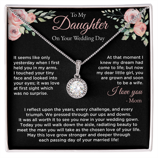 To My Daughter On Your Wedding Day Eternal Hope Necklace with Black&Pink Card