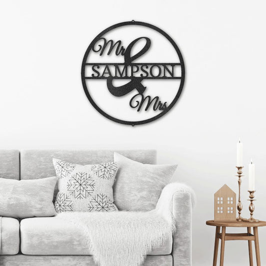 Mr and Mrs Circle Monogram - Metal Wall Art
