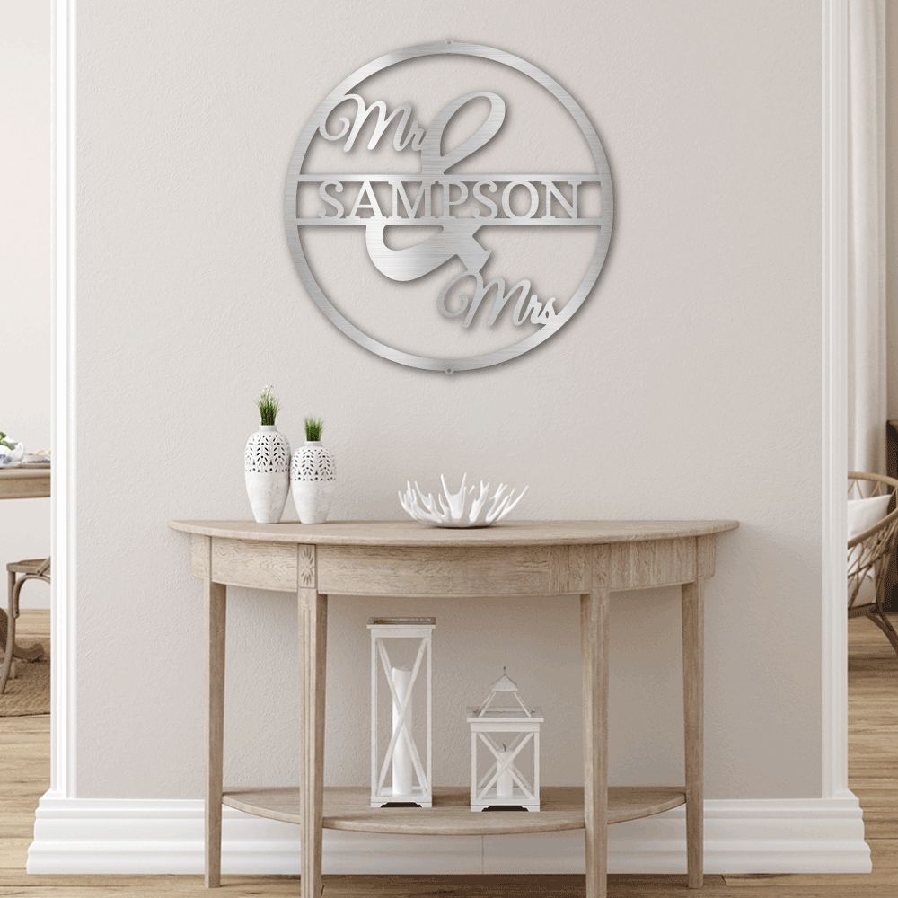 Mr and Mrs Circle Monogram - Metal Wall Art