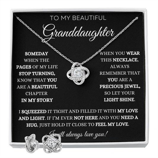 To My Granddaughter Love Knot Necklace Gift from Grandparents - on Black Message Card
