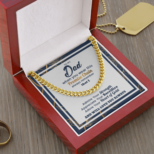 To My Dad Promise Chain Necklace - Blue & Gold Card