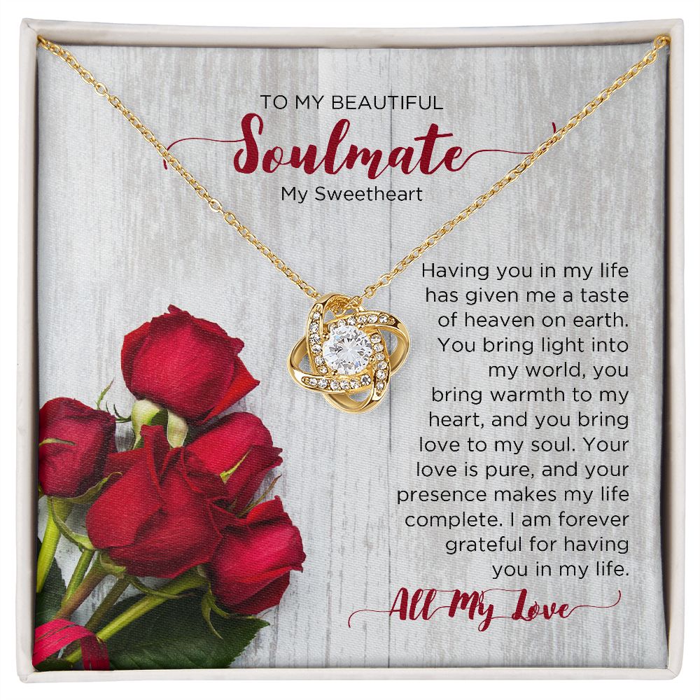 To My Soulmate Love Knot Necklace - Sweetheart | Valentines Gift for Wife Girlfriend Fiancée, Anniversary Necklace, Birthday Gift
