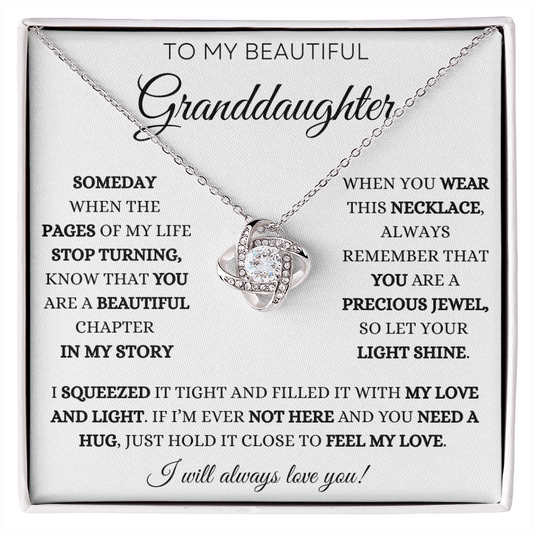To My Granddaughter Love Knot Necklace Gift from Grandparents - On White Message Card