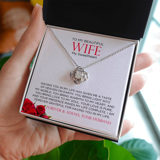 To My Wife Sweetheart Love Knot Necklace | Gift for Wife, Anniversary Necklace, Birthday, Valentines Gift