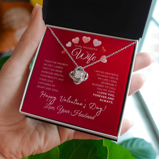 To My Wonderful Wife Love Knot Necklace with Arch Hearts - Valentine's Day Gift for Wife