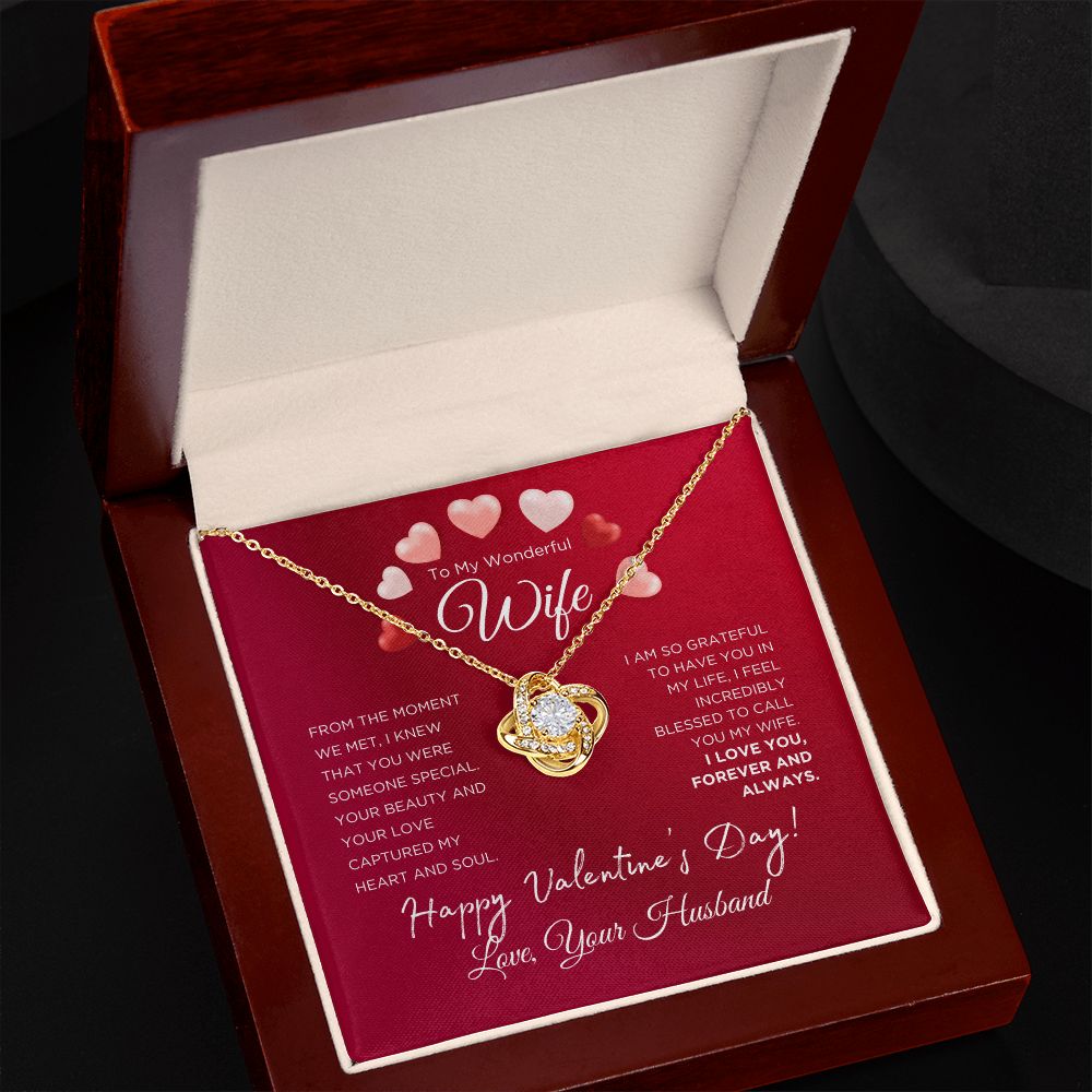To My Wonderful Wife Love Knot Necklace with Arch Hearts - Valentine's Day Gift for Wife