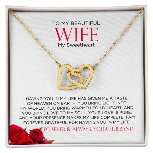 To My Beautiful Wife Hearts Linked Necklace | Gift for Wife, Anniversary Necklace, Birthday, Valentines Gift