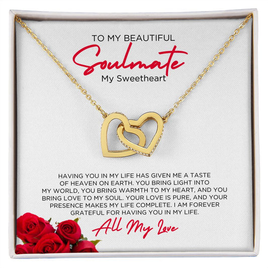 To My Soulmate Sweetheart Hearts Linked Necklace Sweetheart | Gift for Wife Girlfriend Fiancée, Anniversary Necklace, Birthday, Valentines Gift