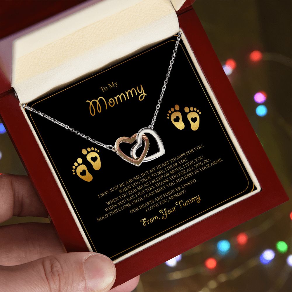 Baby Feet Jewelry Necklace to Mommy To Be Gifts - For 1st Time Mom - To My Mommy Necklace Baby Bump - Gifts For Pregnant Women Mom To Be (gold/black card)