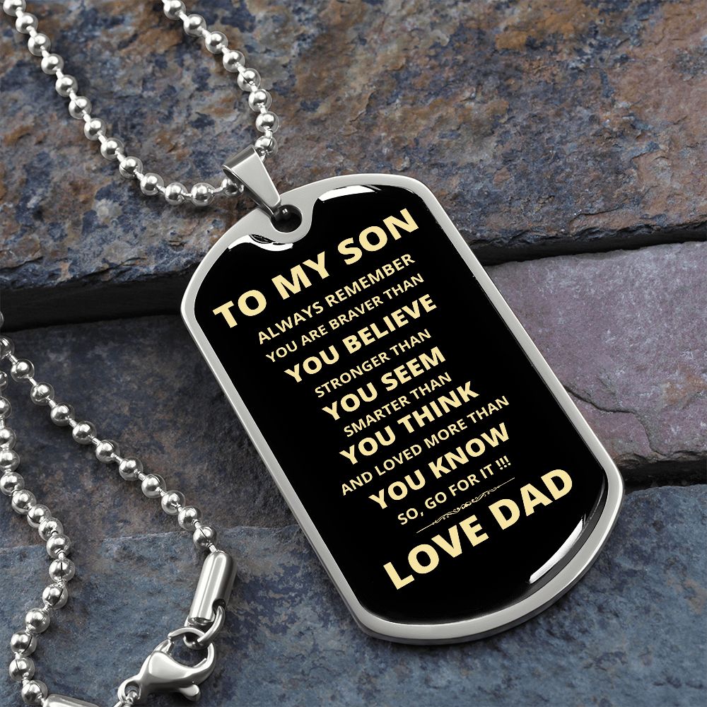 To My Son | Go for It Dog Tag Necklace | From Dad | Gold Font