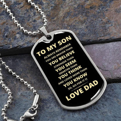 To My Son | Go for It Dog Tag Necklace | From Dad | Gold Font