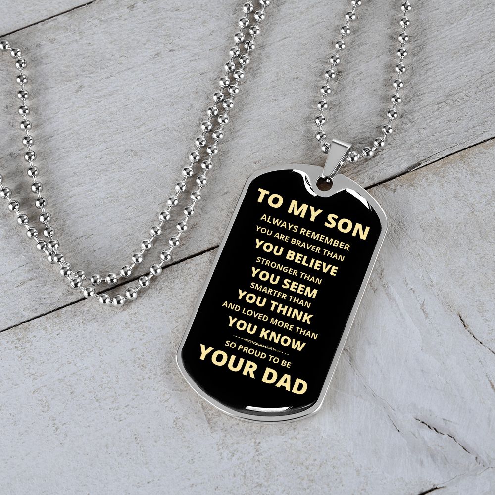 To My Son - Proud Dad - Dog Chain Necklace - Gold Font