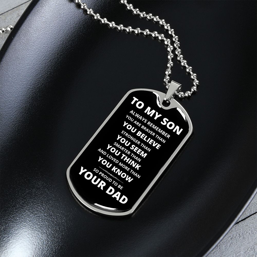 To My Son - Proud Dad - Dog Chain Necklace - White Font
