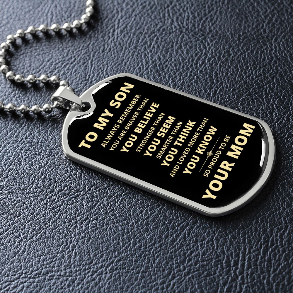 To My Son - Proud Mom - Dog Chain Necklace - Gold Font