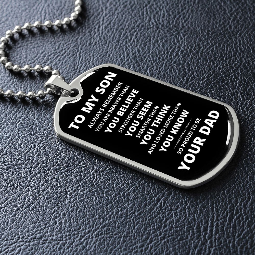 To My Son - Proud Dad - Dog Chain Necklace - White Font