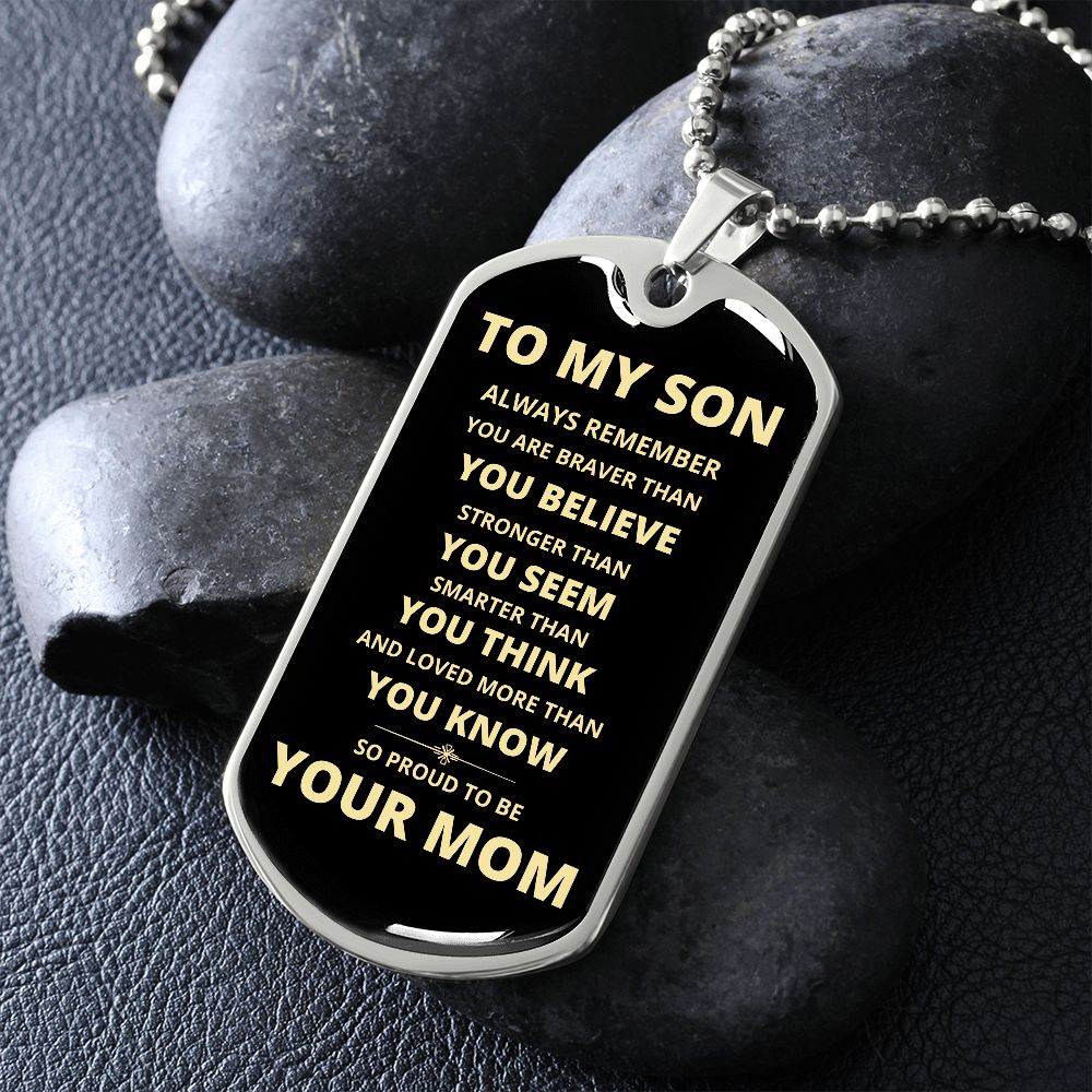 To My Son - Proud Mom - Dog Chain Necklace - Gold Font