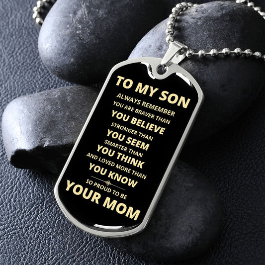 To My Son - Proud Mom - Dog Chain Necklace - Gold Font