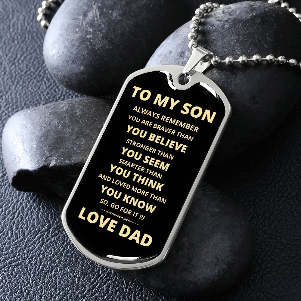 To My Son | Go for It Dog Tag Necklace | From Dad | Gold Font