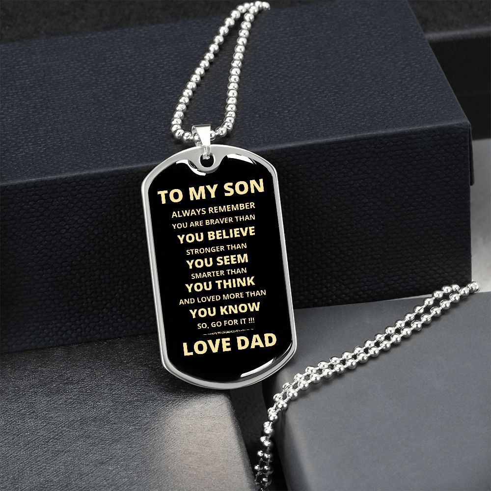 To My Son | Go for It Dog Tag Necklace | From Dad | Gold Font