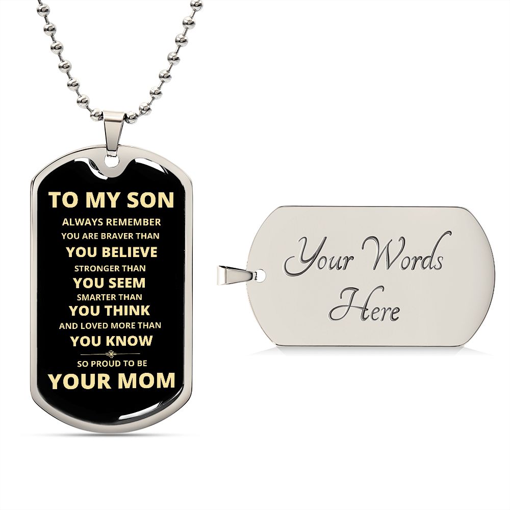 To My Son - Proud Mom - Dog Chain Necklace - Gold Font