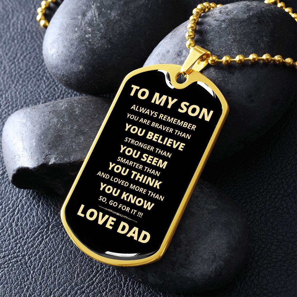 To My Son | Go for It Dog Tag Necklace | From Dad | Gold Font