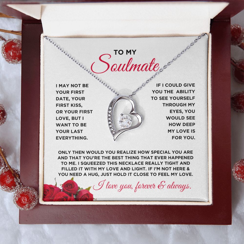 To My Soulmate Forever Love Heart Necklace - Roses Valentine's Day Gift for Girlfriend, Fiance' Wife