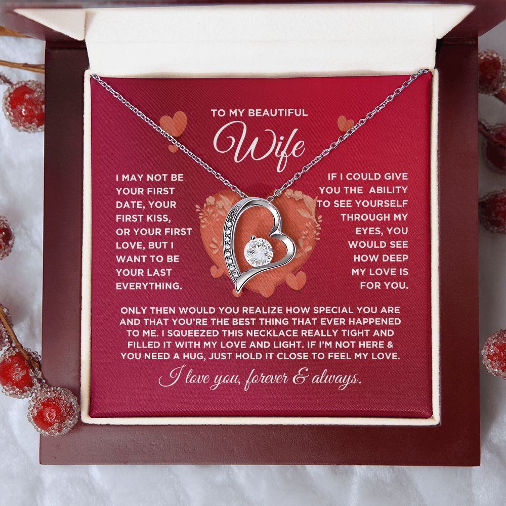 To My Beautiful Wife Forever Love Heart Necklace - Valentine's Hearts - Valentine's Day Gift for Wife