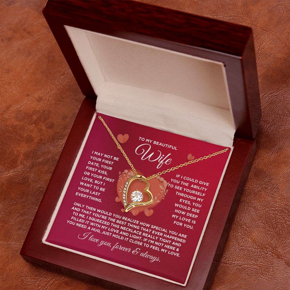 To My Beautiful Wife Forever Love Heart Necklace - Valentine's Hearts - Valentine's Day Gift for Wife