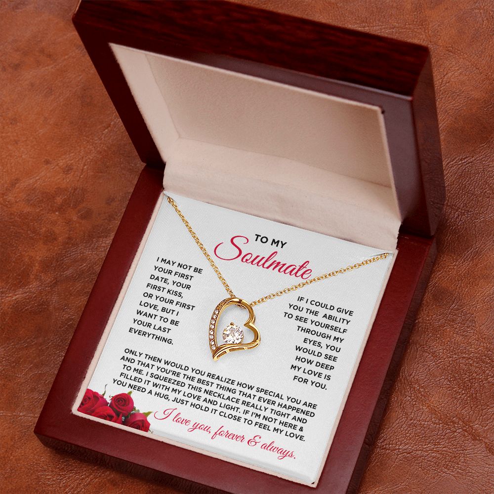 To My Soulmate Forever Love Heart Necklace - Roses Valentine's Day Gift for Girlfriend, Fiance' Wife