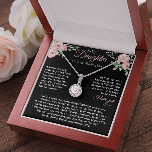 To My Daughter On Your Wedding Day Eternal Hope Necklace with Black&Pink Card