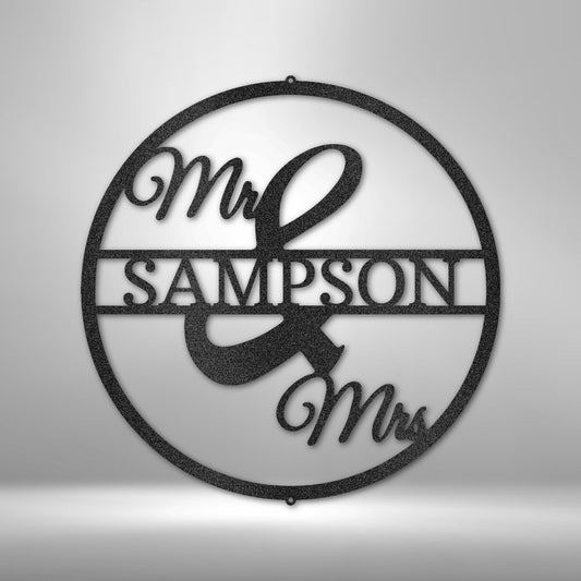 Mr and Mrs Circle Monogram - Metal Wall Art