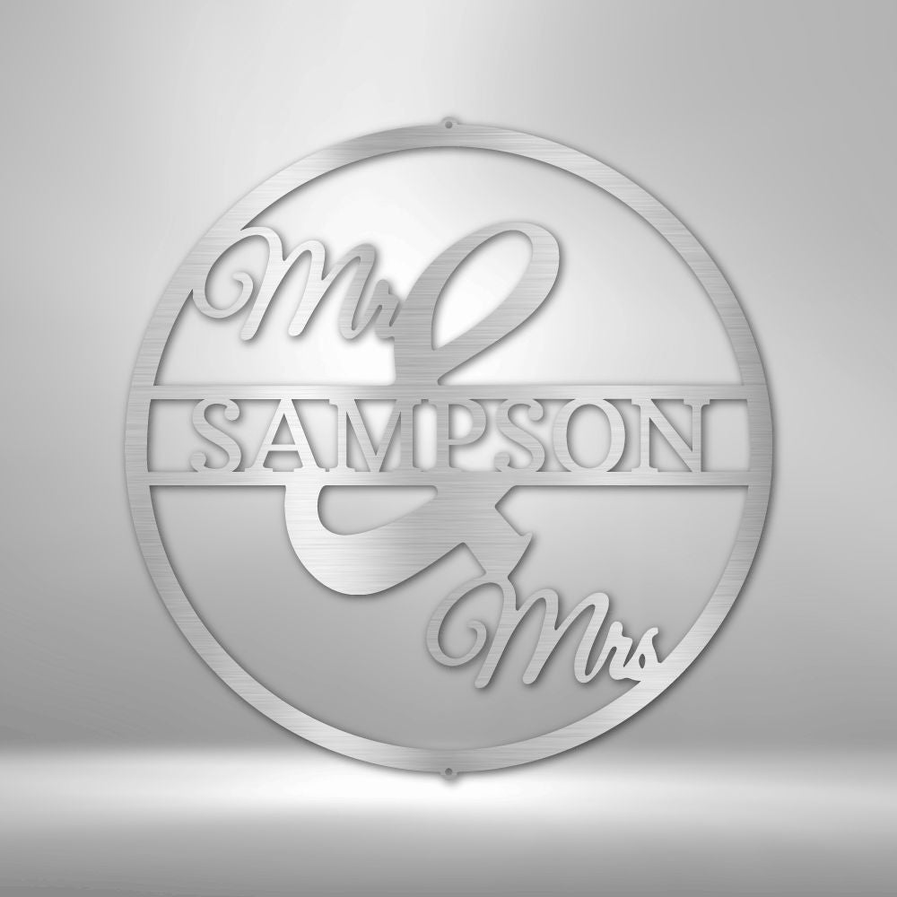 Mr and Mrs Circle Monogram - Metal Wall Art