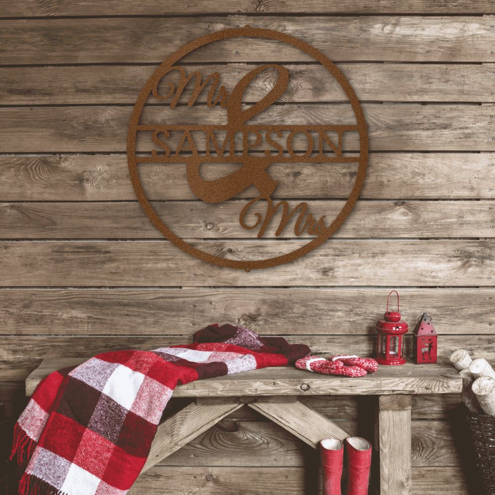 Mr and Mrs Circle Monogram - Metal Wall Art