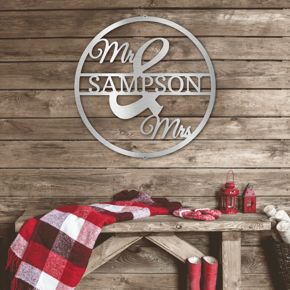 Mr and Mrs Circle Monogram - Metal Wall Art