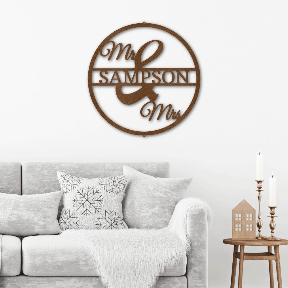 Mr and Mrs Circle Monogram - Metal Wall Art
