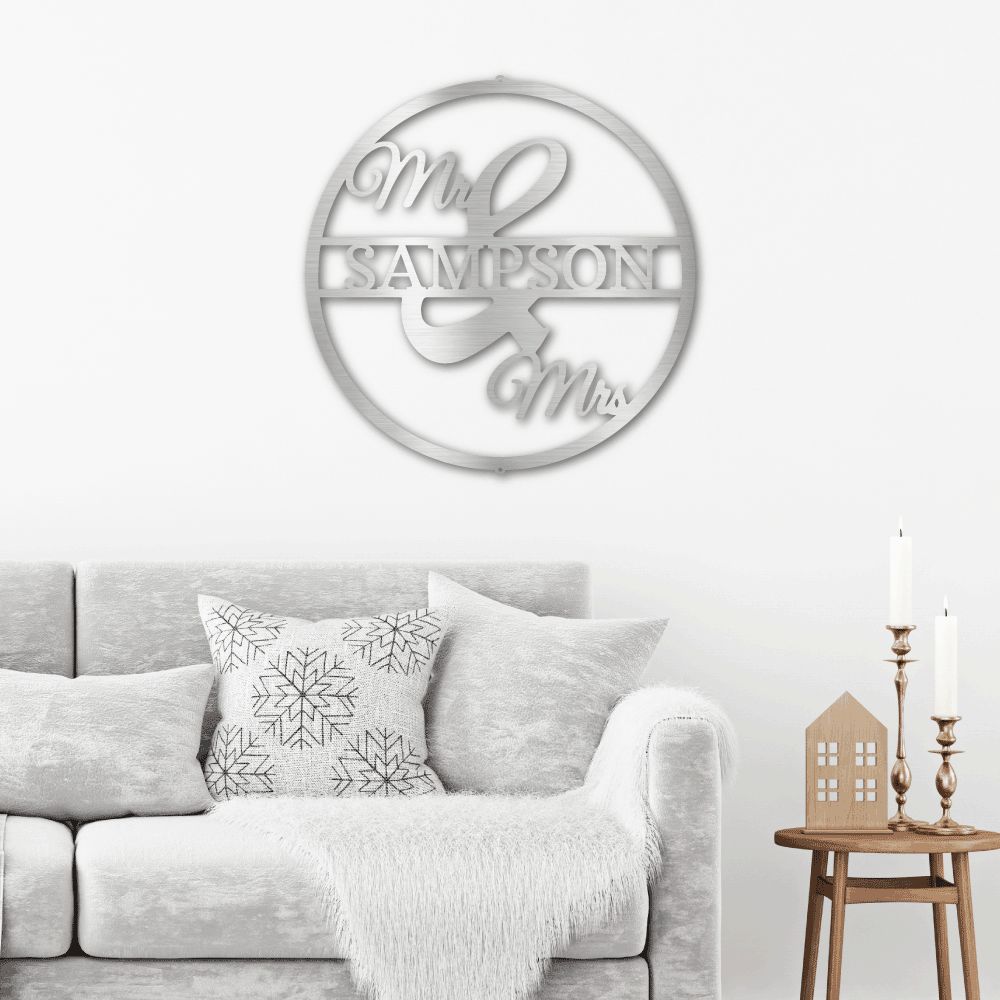 Mr and Mrs Circle Monogram - Metal Wall Art