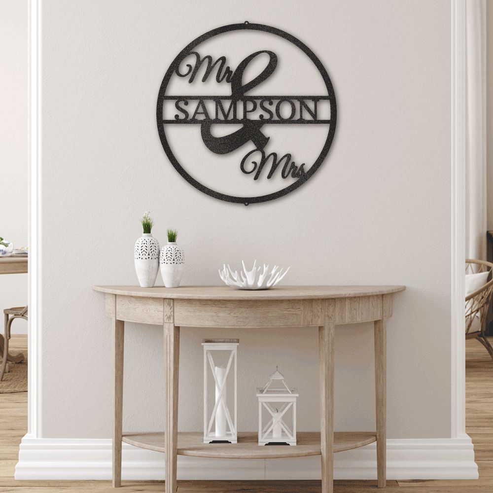 Mr and Mrs Circle Monogram - Metal Wall Art