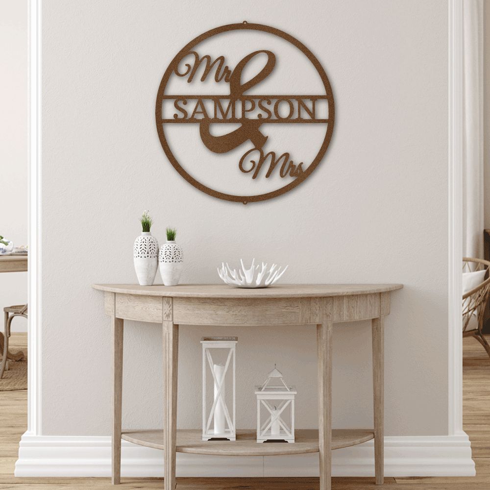 Mr and Mrs Circle Monogram - Metal Wall Art