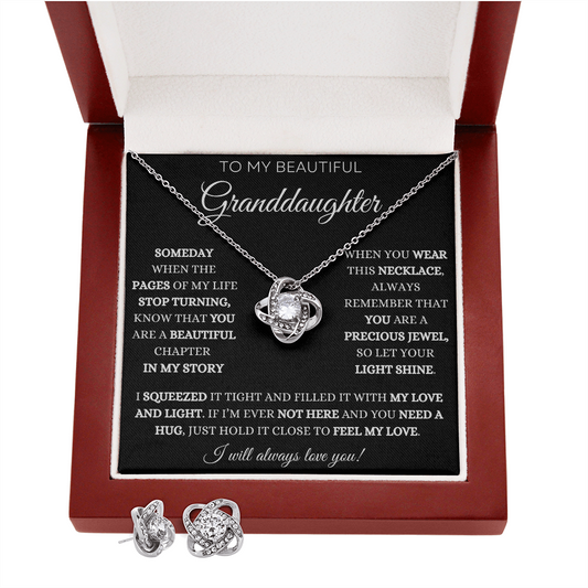 To My Granddaughter Love Knot Necklace Gift from Grandparents - on Black Message Card