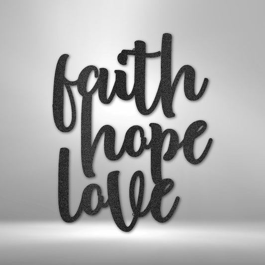 Faith Hope Love Script - Metal Wall Art