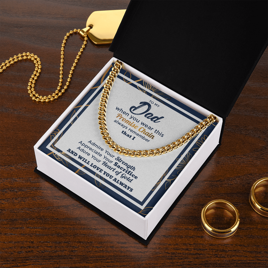 To My Dad Promise Chain Necklace - Blue & Gold Card
