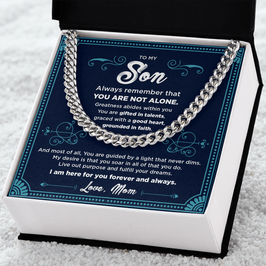 To My Son Cuban Chain Necklace with Blue & Teal Message Card