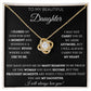 To My Daughter - Proud Moments - Love Knot Necklace - Black Card - White Text