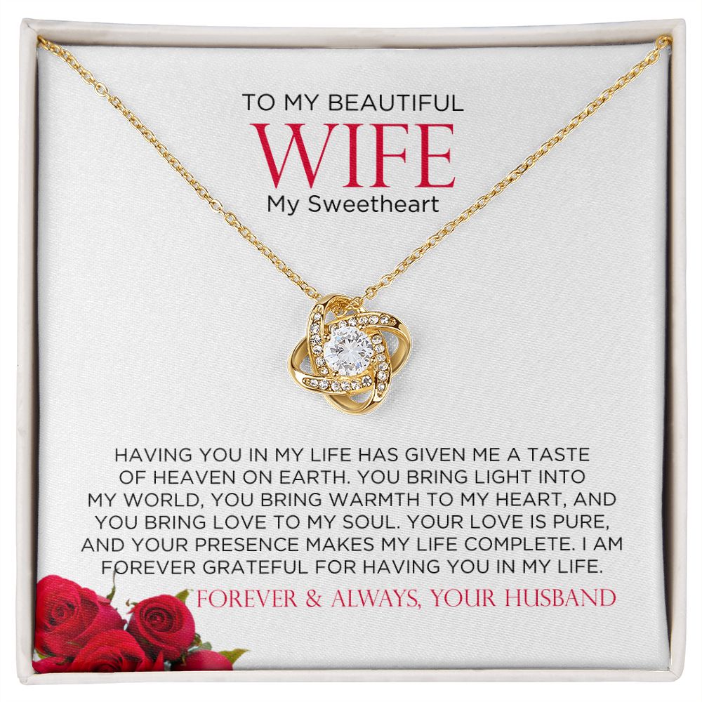 To My Wife Sweetheart Love Knot Necklace  | Gift for Wife, Anniversary Necklace, Birthday, Valentines Gift