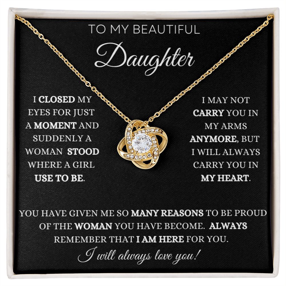 To My Daughter Love Knot Necklace - Black Card - White Text