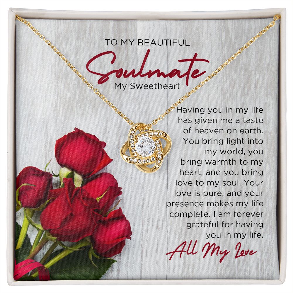 To My Soulmate Love Knot Necklace - Sweetheart  | Valentines Gift for Wife Girlfriend Fiancée, Anniversary Necklace, Birthday Gift - Holiday