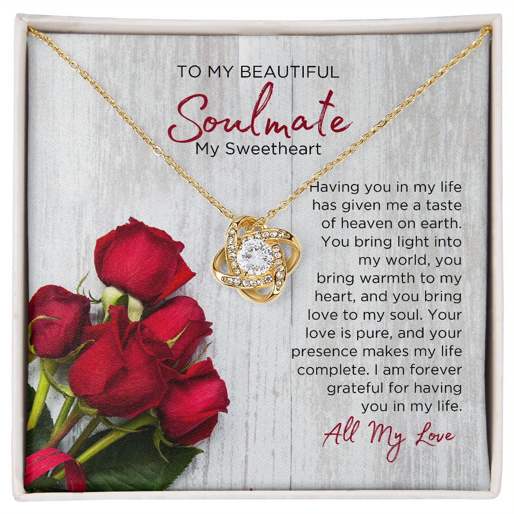 To My Soulmate Love Knot Necklace - Sweetheart  | Valentines Gift for Wife Girlfriend Fiancée, Anniversary Necklace, Birthday Gift - Madelyn